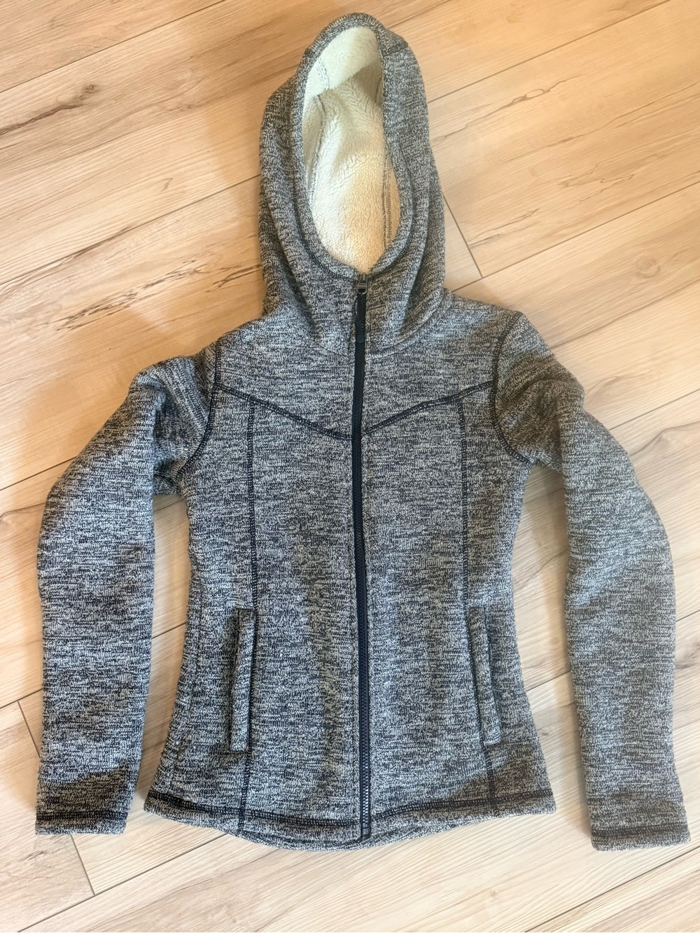 Bench Gray Marled Sherpa Fleece Lined Knit Hooded Jacket Size Small